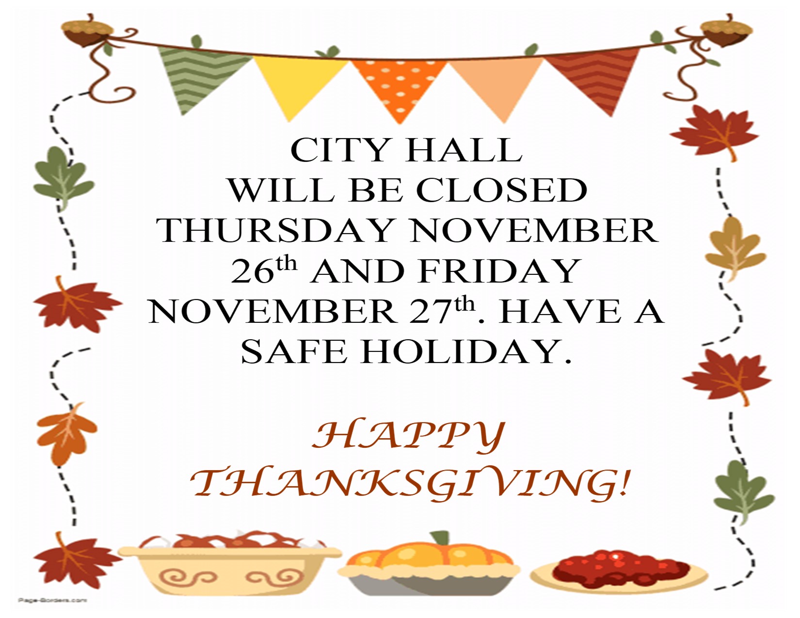 City Hall Closed for Thanksgiving - City of Jefferson Iowa